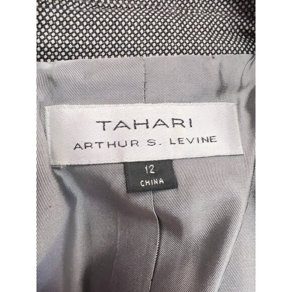 TAHARI Women's Sz 12 Tweed Suit Arthur S Levine Black Wht Wool Poly Blend Lined - Picture 3 of 16